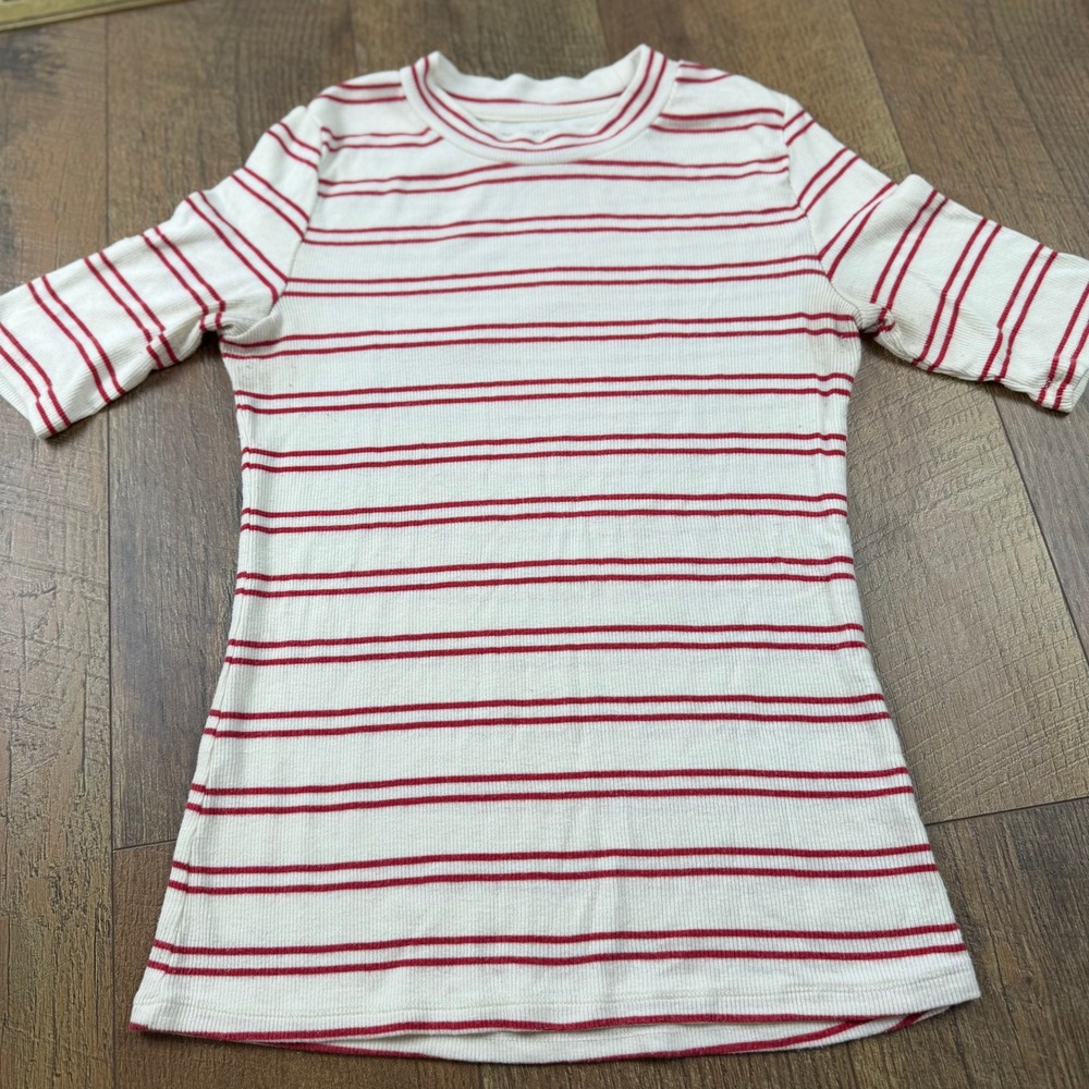 Summersalt Softest Ribbed Elbow Sleeve Tee Small Red White Stripe Modal